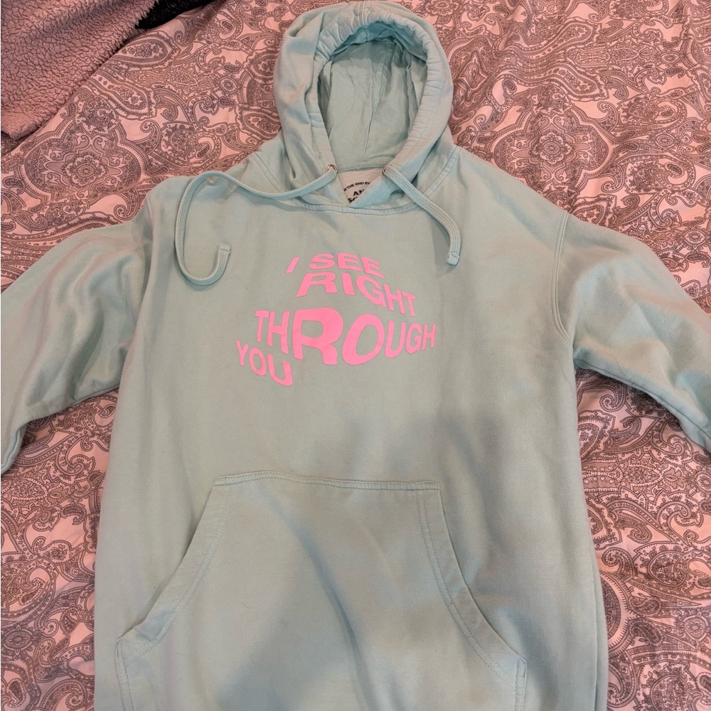 Anti Social Social Club Light Blue Hoodie with Pink Text